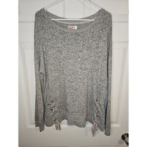 SO Sweater Womens XL Gray Knit Pullover Casual Long Sleeve Tied Sides Cute